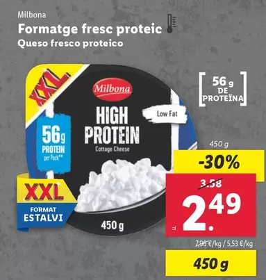 Oferta de Milbona - Queso Fresco Proteico por 2,49€ en Lidl