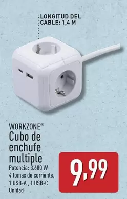 Oferta de Workzone - Cubo De Enchufe Multiple por 9,99€ en ALDI