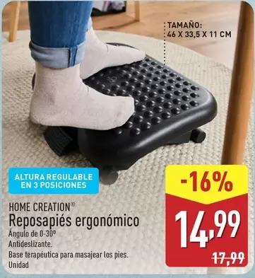 Oferta de Home Creation - Reposapiés Ergonomico por 14,99€ en ALDI