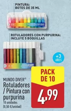 Oferta de Mundo Diver - Rotuladores / Pintura Con Purpurina por 4,99€ en ALDI