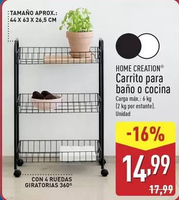 Oferta de Home Creation - Carrito Para Baño O Cocina por 14,99€ en ALDI