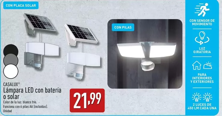 Oferta de Casalux - Lámpara Led Con Bateria O Solar por 21,99€ en ALDI