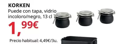 Oferta de Korken - Puede Con Tapa, Vidrio Incoloro/Negro, 13 Cl por 1,99€ en IKEA