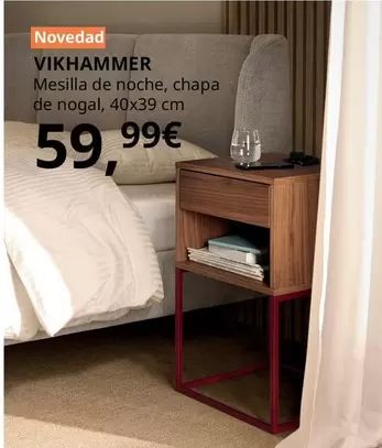 Oferta de Vikhammer Mesilla De Noche, Chapa De Nogal, 40x39 Cm por 59,99€ en IKEA