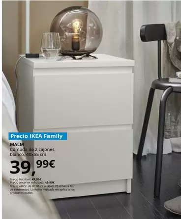 Oferta de Malm - Cómoda De 2 Cajones, Blanco, 40x55 Cm por 39,99€ en IKEA