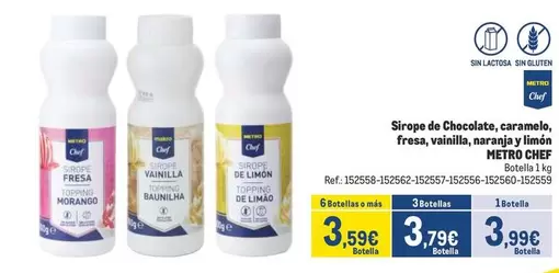 Oferta de Chef - Sirope De Chocolate, Caramelo, Fresa, Vainilla, Naranja Y Limon por 3,79€ en Makro