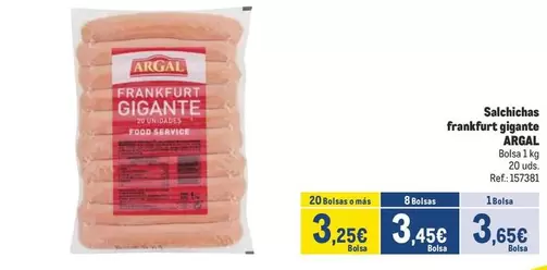 Oferta de Argal - Salchichas Frankfurt Gigante por 3,45€ en Makro