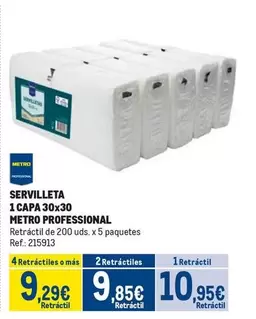 Oferta de Metro Professional - Servilleta 1 Capa 30x30 por 10,95€ en Makro