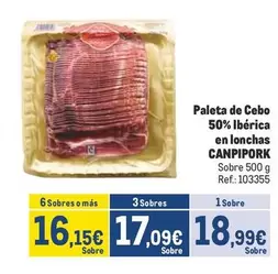 Oferta de Canpipork - Paleta De Cebo 50% Iberica En Lonchas por 18,99€ en Makro