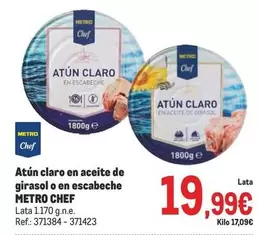 Oferta de Chef - Atún Claro En Aceite De Girasol O En Escabeche por 19,99€ en Makro