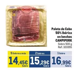 Oferta de Canpipork - Paleta De Cebo 50% Iberica En Lonchas por 16,99€ en Makro