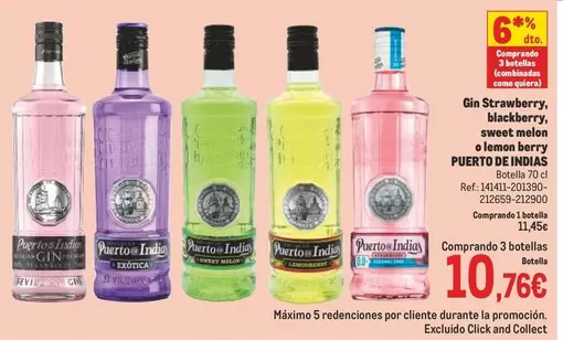 Oferta de Puerto de Indias - Gin Strawberry, Blackberry, Blancoberry, O Blanco Berry por 11,45€ en Makro