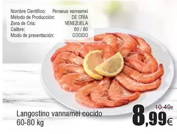 Oferta de Langostino Vannamei Cocido por 8,99€ en Froiz