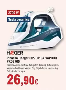 Oferta de Haeger - Plancha Si270013a Vapour Pr02700 por 26,9€ en Froiz