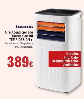 Oferta de Taurus - Aire Acondicionado Tankus Portátil Temp Design + por 389€ en Froiz