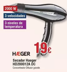 Oferta de Haeger - Secador HD200012A DC por 19€ en Froiz