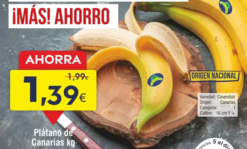 Oferta de Origen - Platano De Canarias por 1,39€ en Froiz