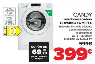 Oferta de Candy - Lavadora-secadora COW4854TWM6/1-S por 399€ en Carrefour