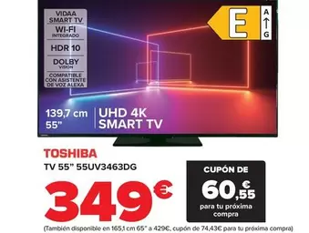 Oferta de Toshiba - TV 55" 55UV3463DG por 349€ en Carrefour