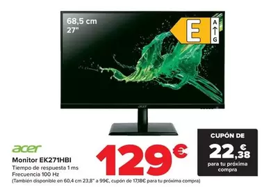 Oferta de Acer - Monitor EK271HBI  por 129€ en Carrefour