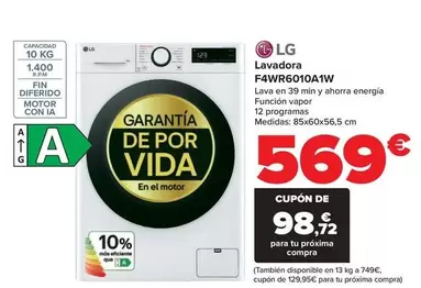 Oferta de LG - Lavadora  F4WR6010A1W por 569€ en Carrefour