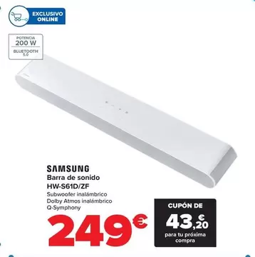 Oferta de Samsung - Barra De Sonido Hw-S61dzf por 249€ en Carrefour