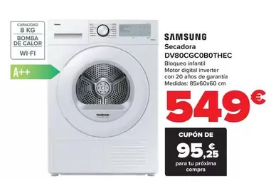 Oferta de Samsung - Secadora  Dv80cgc0b0thec por 549€ en Carrefour