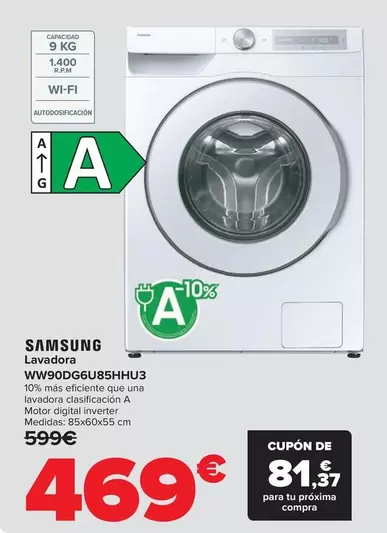 Oferta de Samsung - Lavadora  Ww90dg6u85hhu3 por 469€ en Carrefour