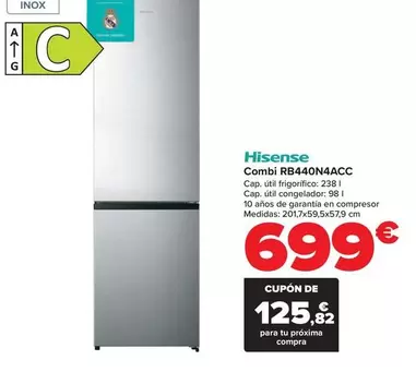 Oferta de Hisense - Combi Rb440n4acc por 699€ en Carrefour