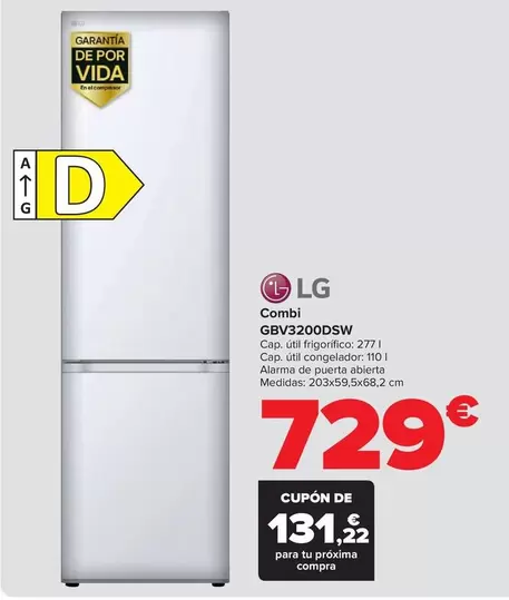 Oferta de LG - Combi GBV2300DSW por 729€ en Carrefour