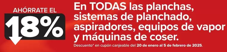 Oferta de En Todas Las Planchas Sistemas De Planchado Aspiradores Equipos De Vapor Y Maquinas De Coser en Carrefour