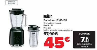 Oferta de Braun - Batidora JB1051BK por 45€ en Carrefour