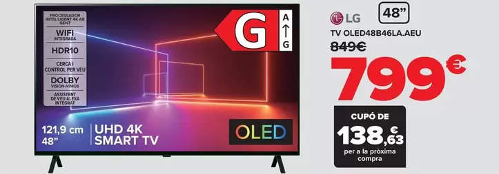 Oferta de LG - TV OLED48B46LA.AEU por 799€ en Carrefour