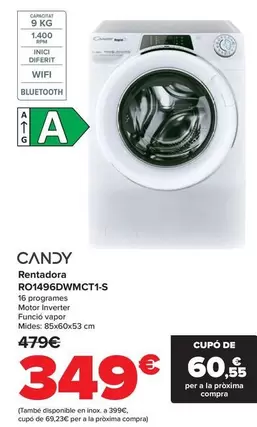 Oferta de Candy - Lavadora RO1496DWMCT1-S por 349€ en Carrefour