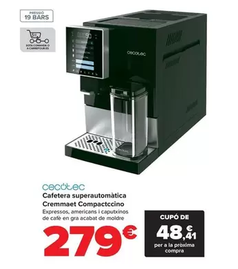 Oferta de Cecotec - Cafetera Superautomática Cremmamed por 279€ en Carrefour