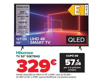 Oferta de Hisense - TV 50" 50E79NQ por 329€ en Carrefour