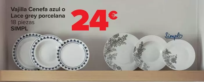 Oferta de Simpl - Vajilla Cenefa Azul O Lace Grey Porcelana por 24€ en Carrefour