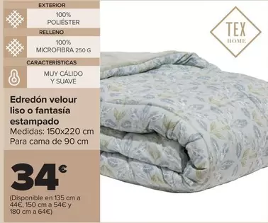 Oferta de Tex Home - Edredon Velour Liso O Fantasia Estampado por 34€ en Carrefour