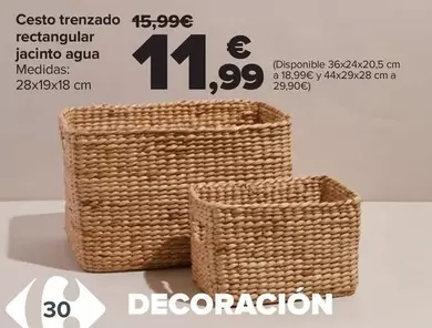 Oferta de Cesto Trenzado Rectangular Jacinto Agua por 11,99€ en Carrefour