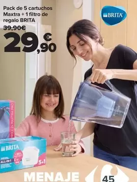 Oferta de Brita - Pack De 5 Cartuchos Maxtra + 1 Filtro De Regalo por 29,9€ en Carrefour