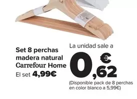 Oferta de Carrefour Home - Set 8 Perchas  Madera Natural   por 0,62€ en Carrefour