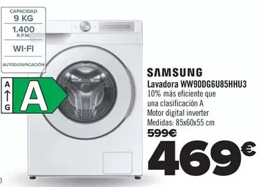 Oferta de Samsung - Lavadora Ww90dg6u85hhu3 por 469€ en Carrefour