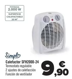 Oferta de Simply - Calefactor Sfh2000-24 por 9,9€ en Carrefour