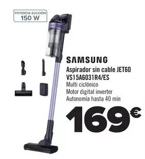 Oferta de Samsung - Aspirador Sin Cable Jet60 Vs15a6031r4es por 169€ en Carrefour