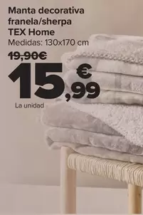 Oferta de Tex Home - Manta Decorativa Franela/Sherpa    por 15,99€ en Carrefour