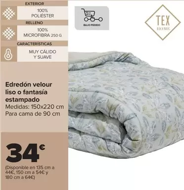 Oferta de Tex Home - Edredon Velour Liso O Fantasia Estampado por 34€ en Carrefour