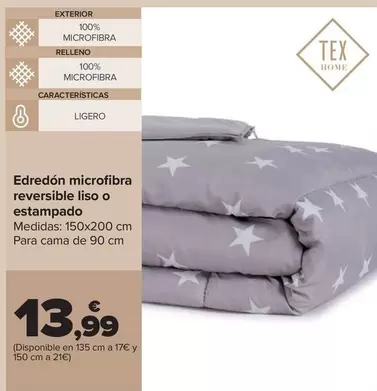 Oferta de Tex Home - Edredon Microfibra  Reversible Liso O Estampado por 13,99€ en Carrefour