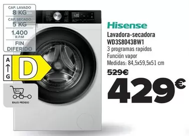 Oferta de Hisense - Lavadora-Secadora Wd3s8043bw1 por 429€ en Carrefour