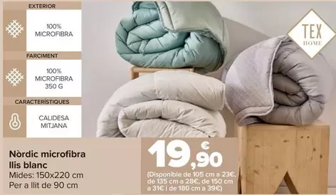 Oferta de Tex Home - Relleno Nórdico Microfibra Liso Blanco por 19,9€ en Carrefour