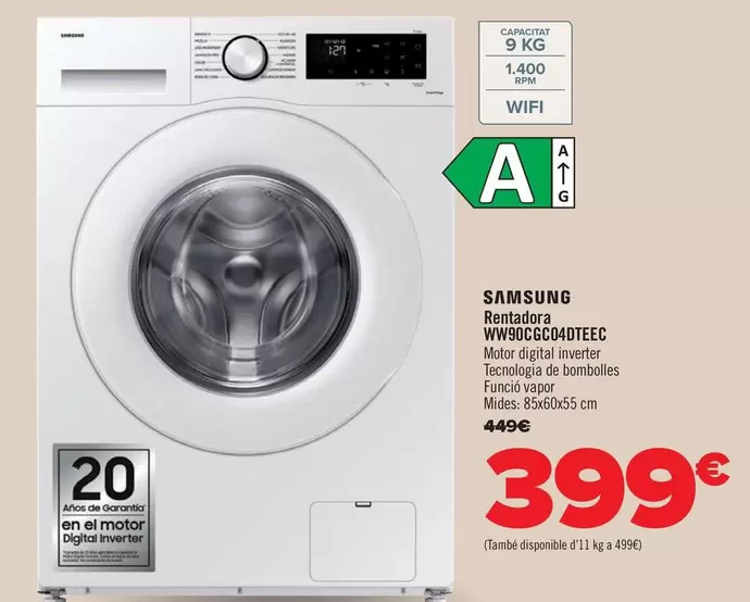 Oferta de Samsung - Lavadora  WW90CGC04DTEEC por 399€ en Carrefour